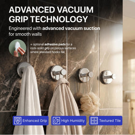 HOME SO towel hooks installed on glass or tile keep towels within reach.