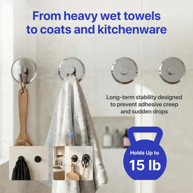 HOME SO heavy-duty hooks hold up to 15 lbs without rust.