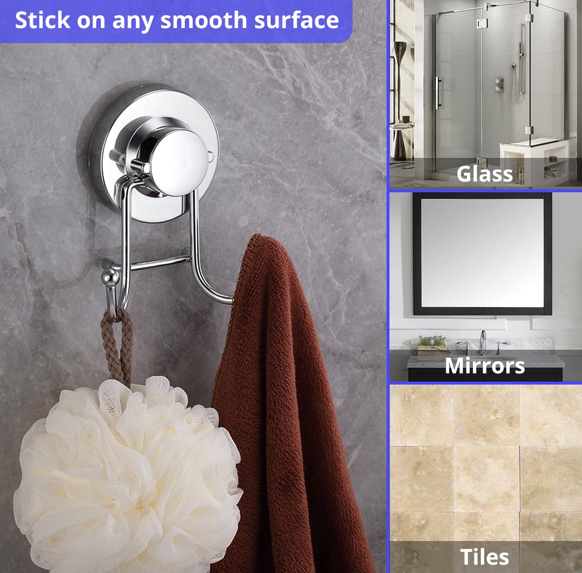 HOME SO suction hook on glass door demonstrates clean, rust-free design