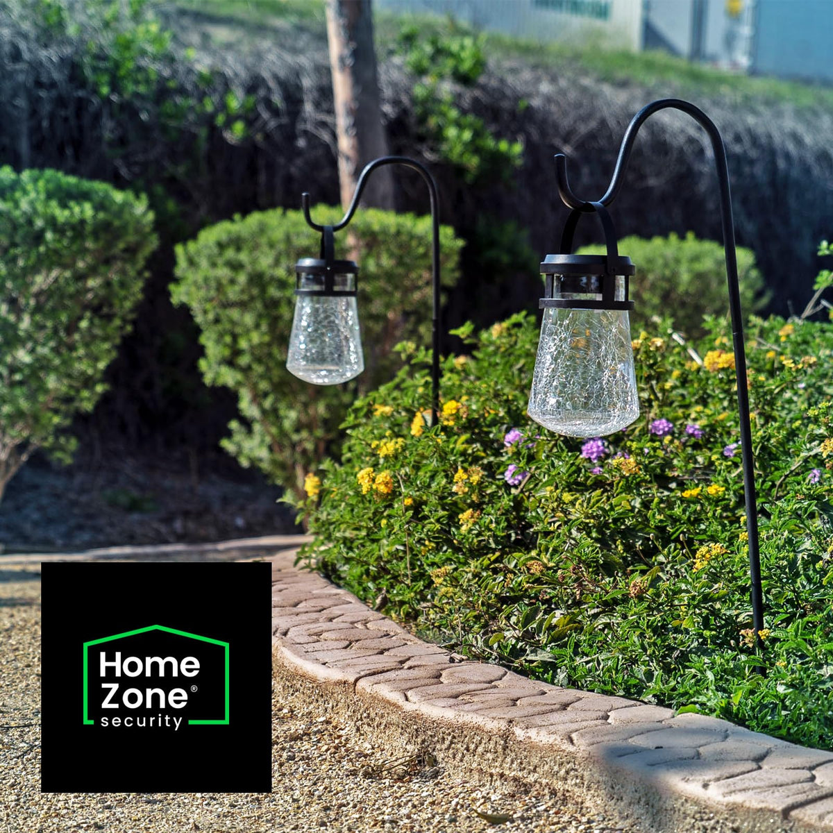 Home Zone Security solar lanterns hang easily for flexible outdoor setup.