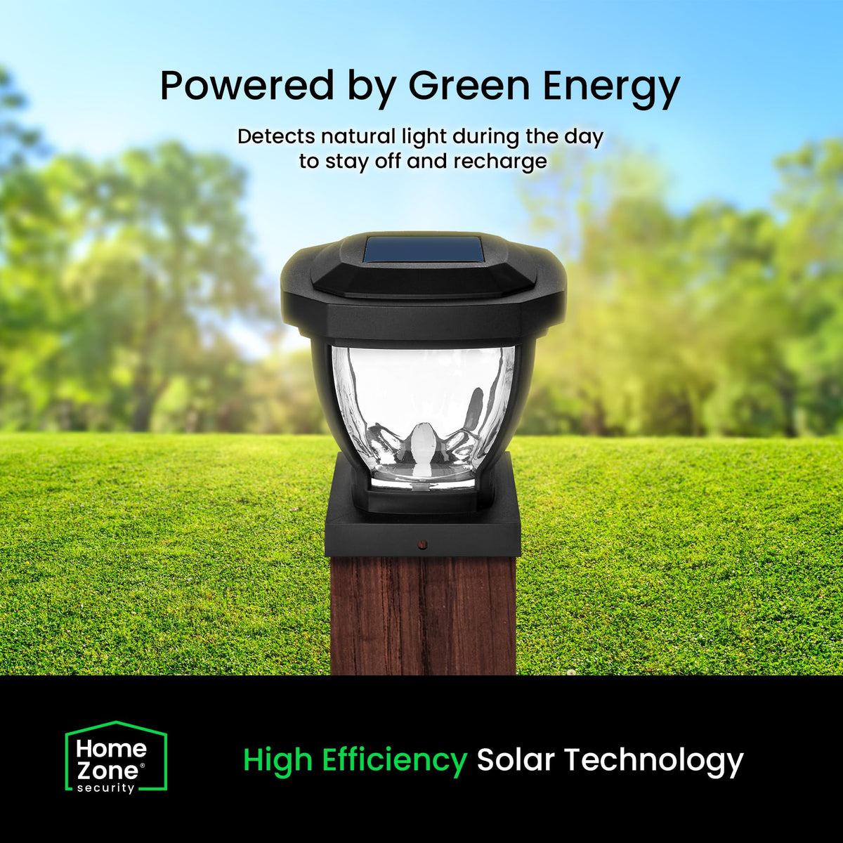 Home Zone Security post cap light features a black finish for sleek exterior styling.