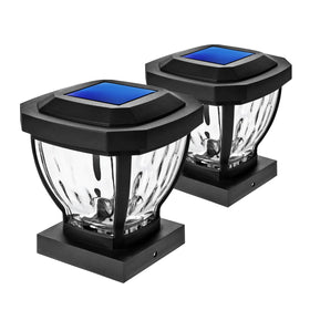 Home Zone Security solar post cap light with decorative glass housing adds elegant curb appeal.