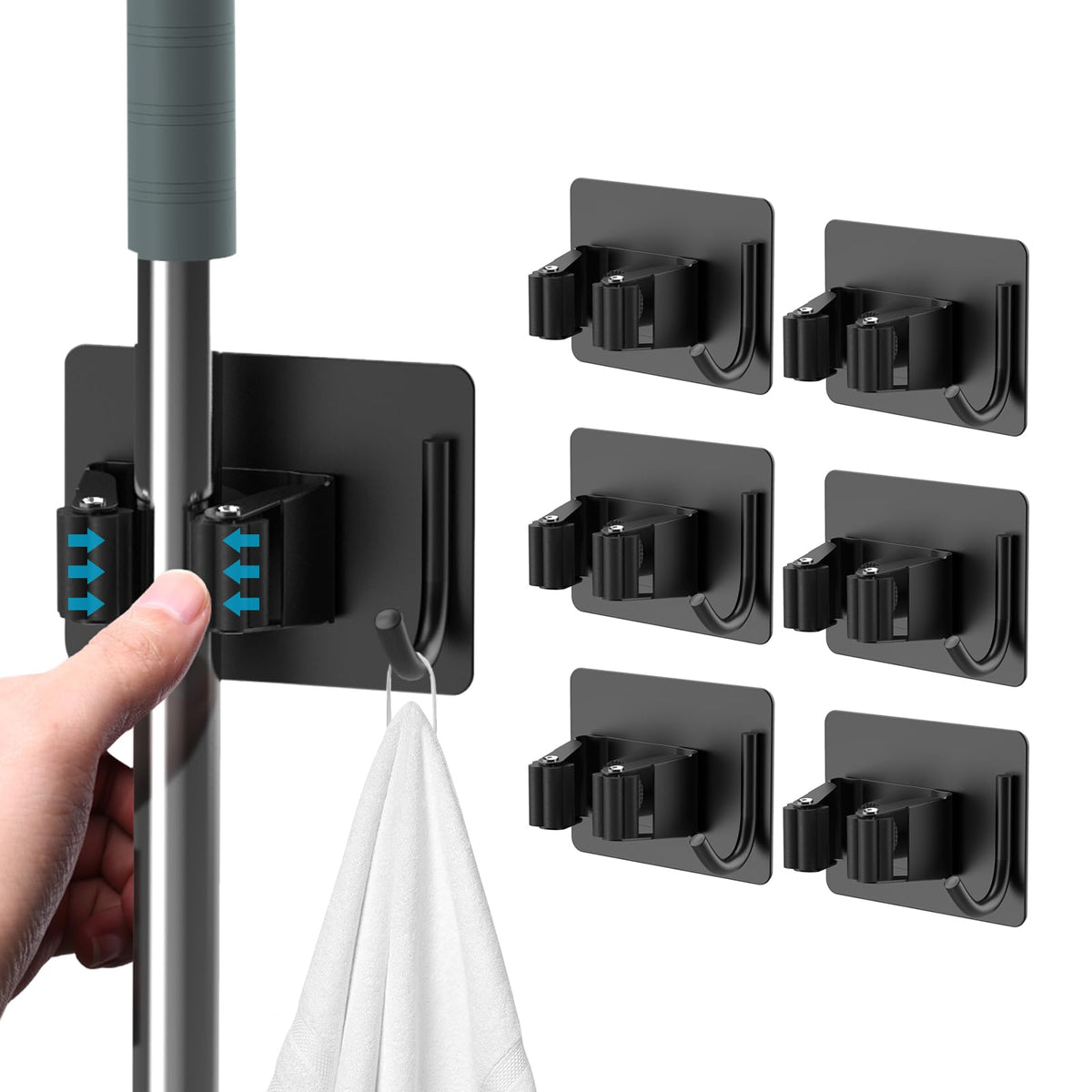 Homeasy mop-broom-holder-no-drill wall mount keeps cleaning tools organized and accessible.
