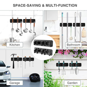 Homeasy multi-purpose hooks and shelf organize broom, mop, umbrella and more