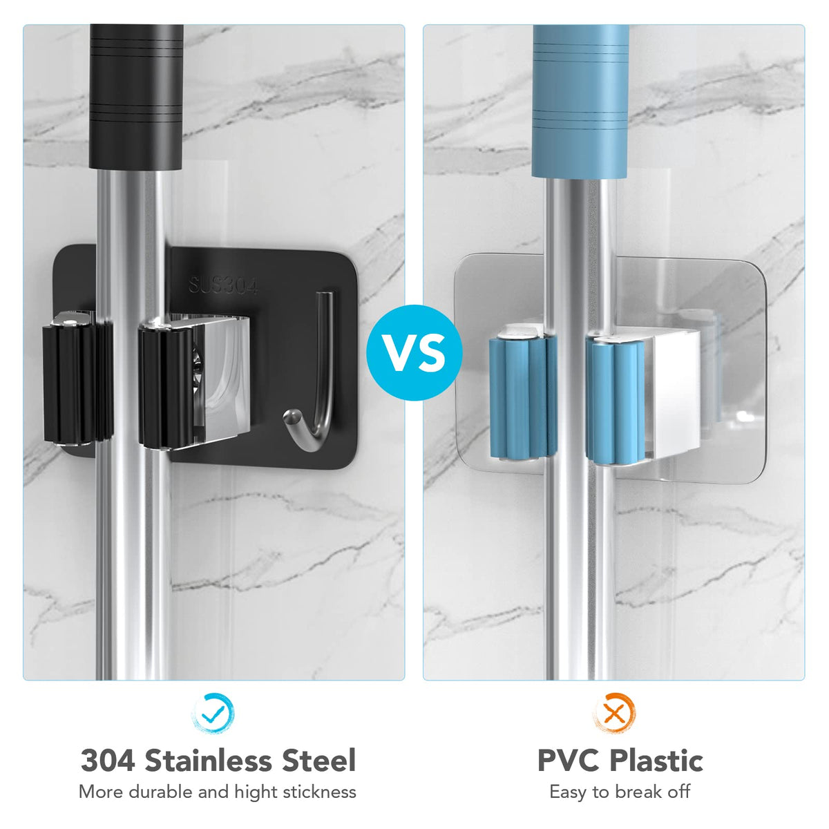 Homeasy stainless-steel mop broom holder hanger demonstrates durability and rust resistance for daily use.