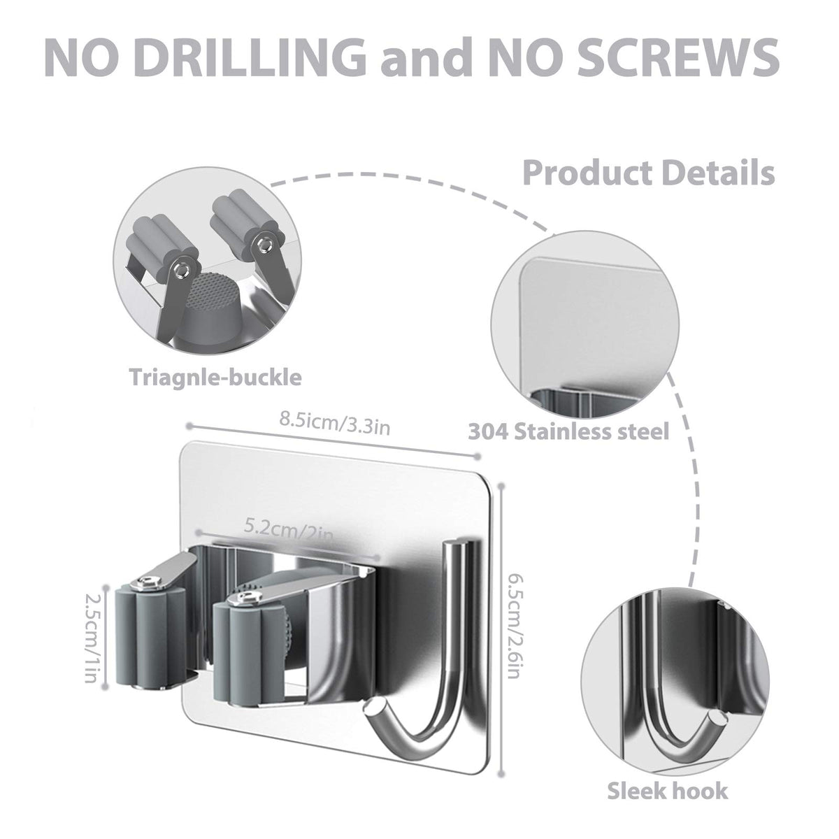 homeasy wall mount clip mechanism secures thick or thin handles reliably