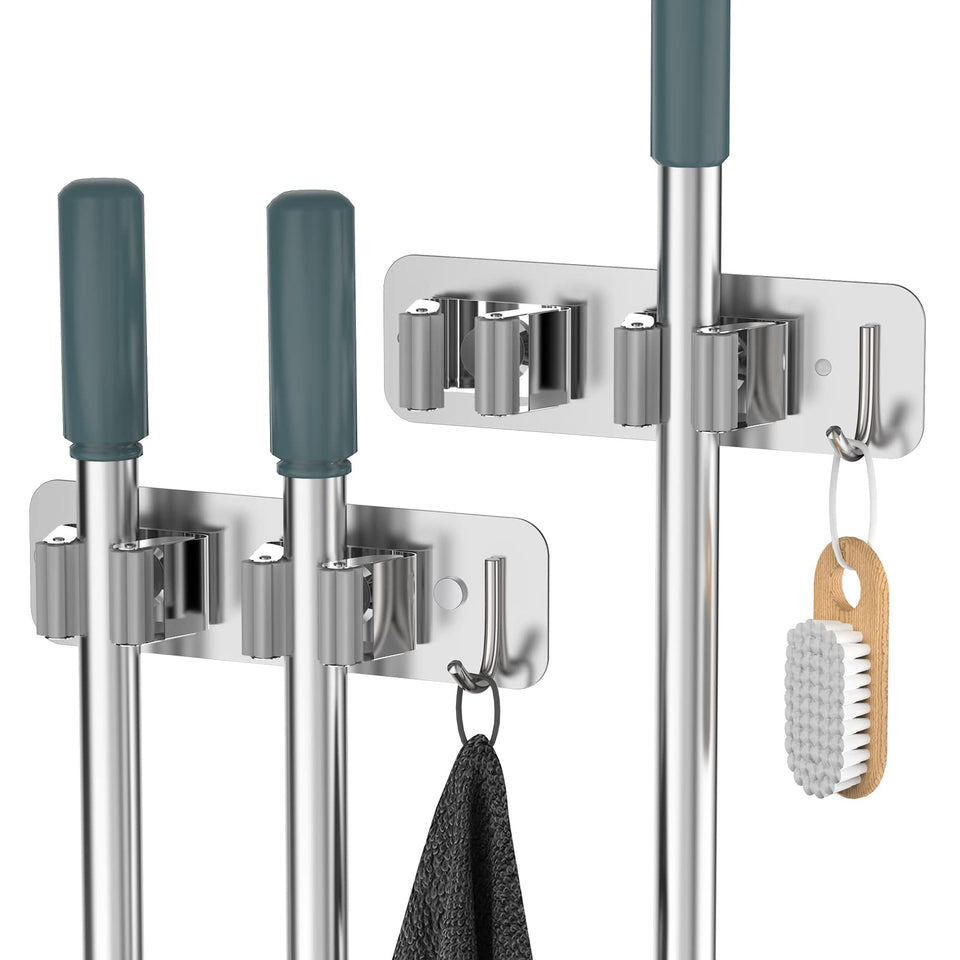 homeasy wall-mount mop-broom holder keeps tools neatly organized