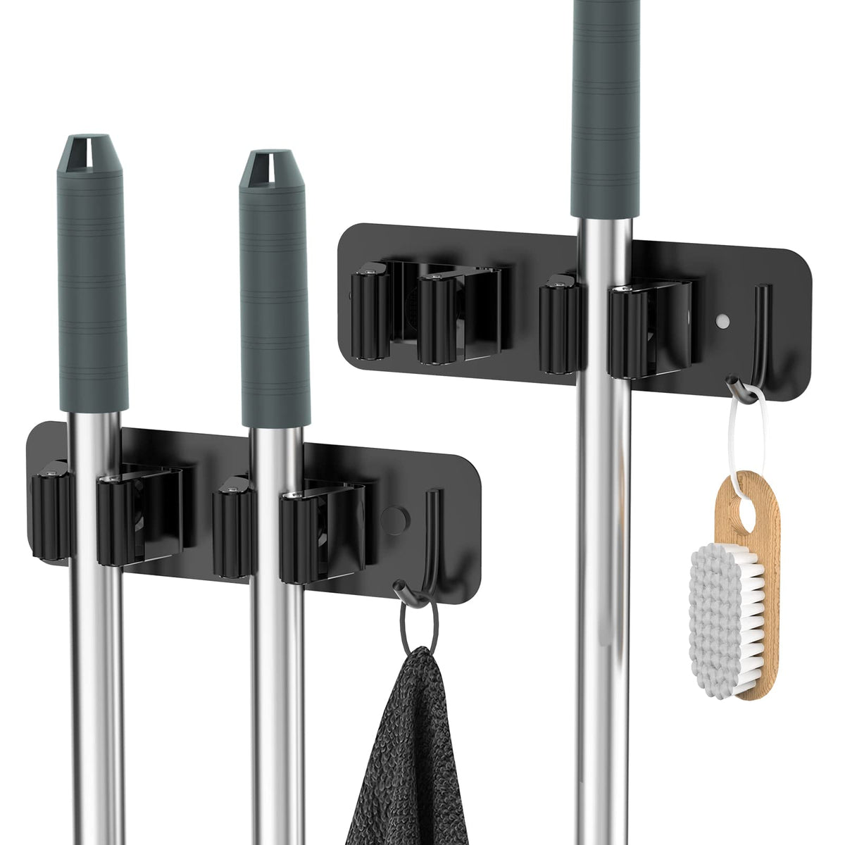 Homeasy wall-mount mop broom holder 2-pack keeps cleaning tools off the floor