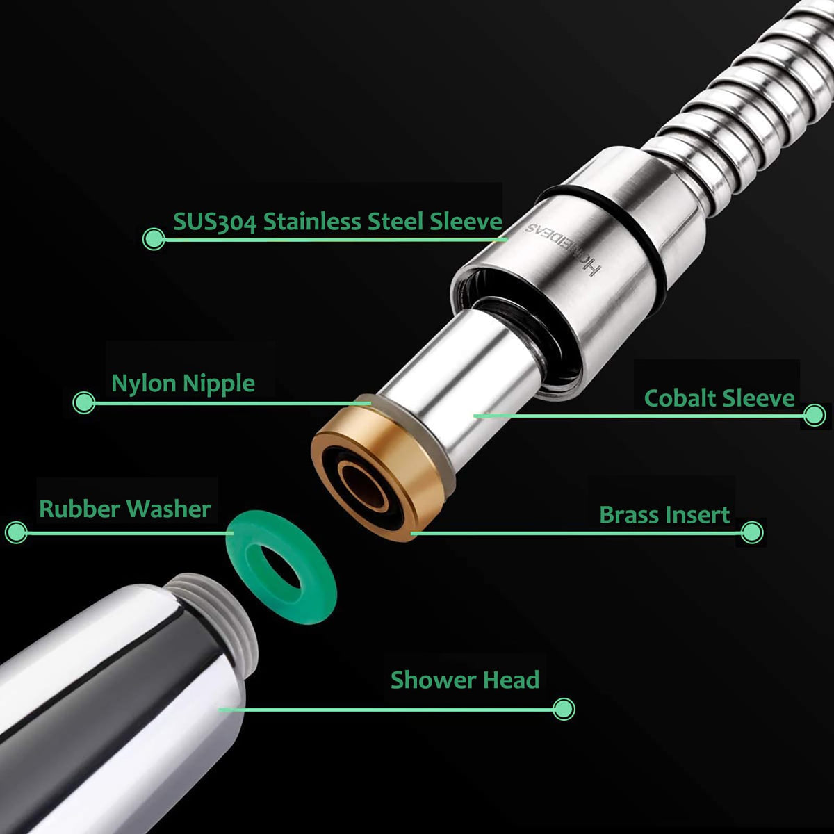 HOMEIDEAS shower hose 360° swivel design enables smooth, tangle-free movement.