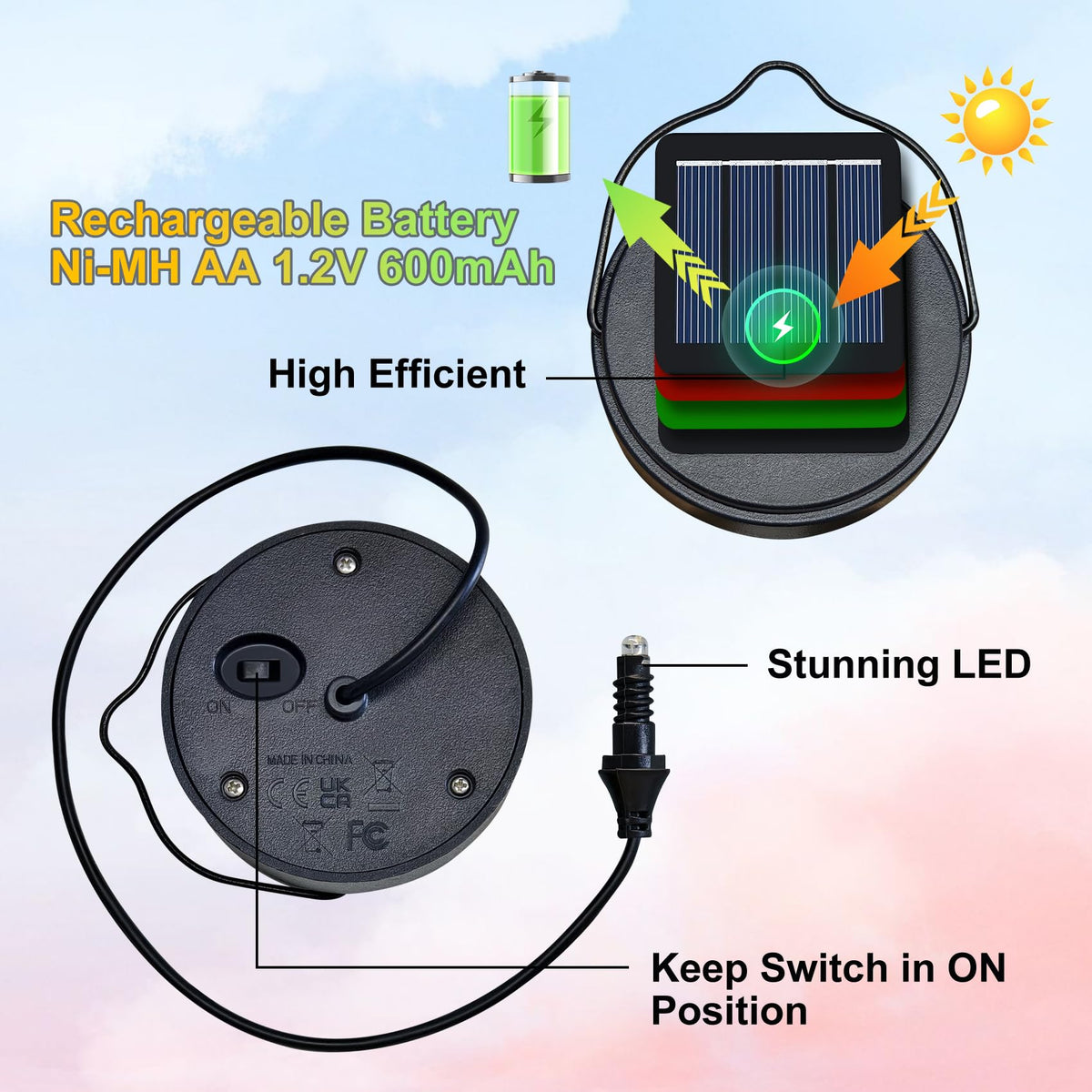 HOMEIMPRO AA 600mAh NiMH rechargeable battery for solar lights improves nighttime performance.