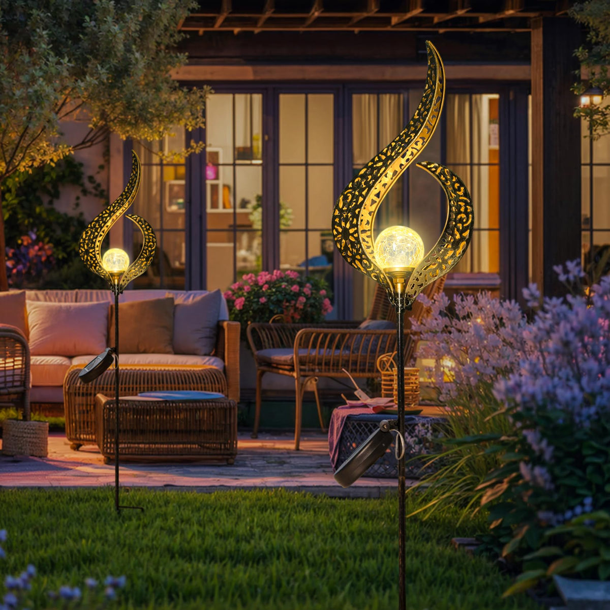 HOMEIMPRO bronze finish decor stake creates decorative lighting for outdoor spaces.