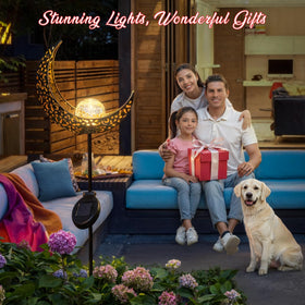 HOMEIMPRO Crackle glass moon light adds romantic ambience outdoors.