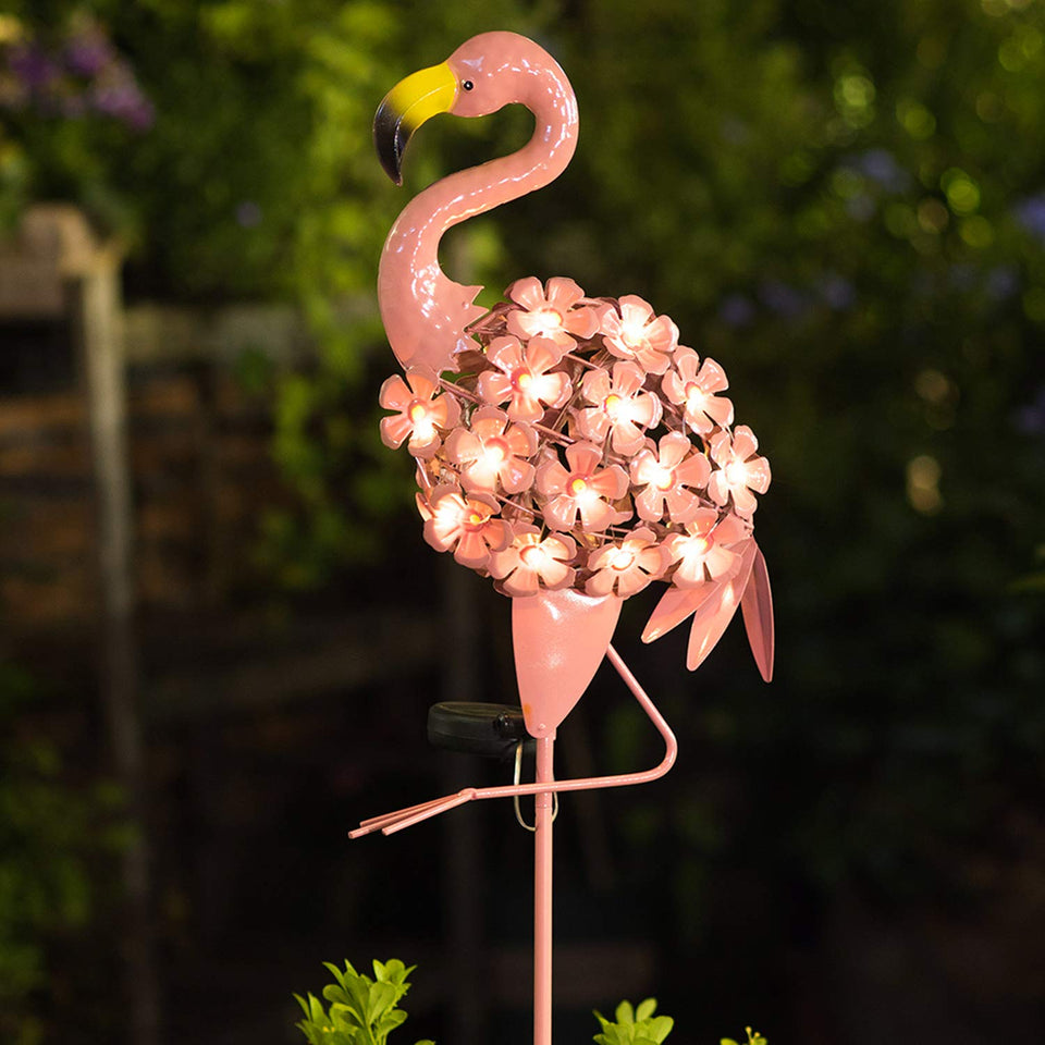 Homeimpro Flamingo solar light for outdoor decor glowing at dusk for ambiance