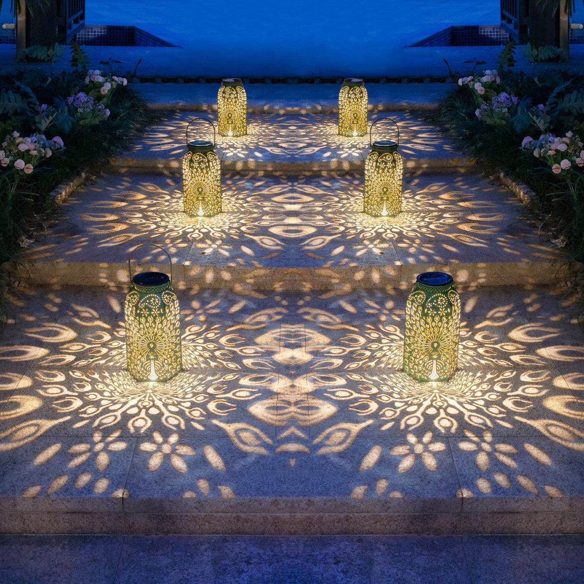 HOMEIMPRO Large outdoor lantern adds presence to patios and gardens.