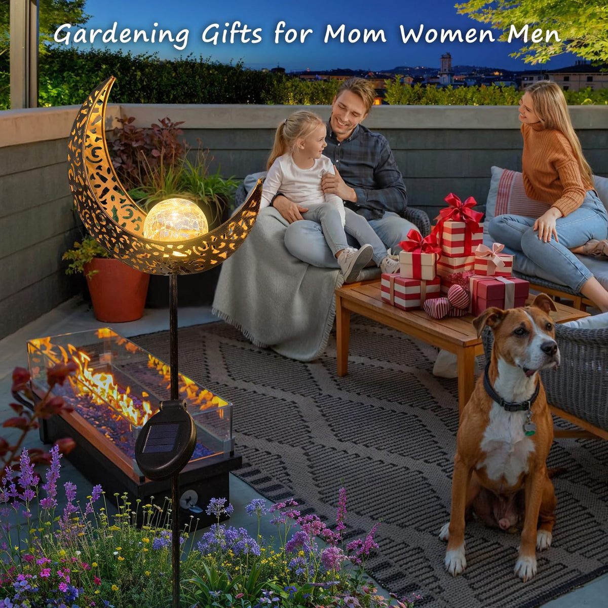 HOMEIMPRO Bronze crackle glass moon stake lighting pathways and entryways.