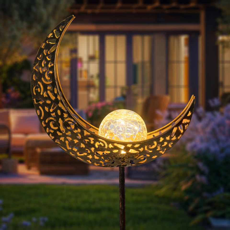 HOMEIMPRO Moon Solar Light for outdoor garden with warm glow at night.