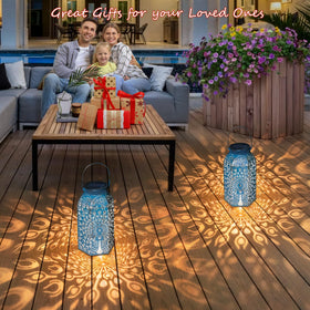 Detail shot of blue-gold finish for stylish garden decor