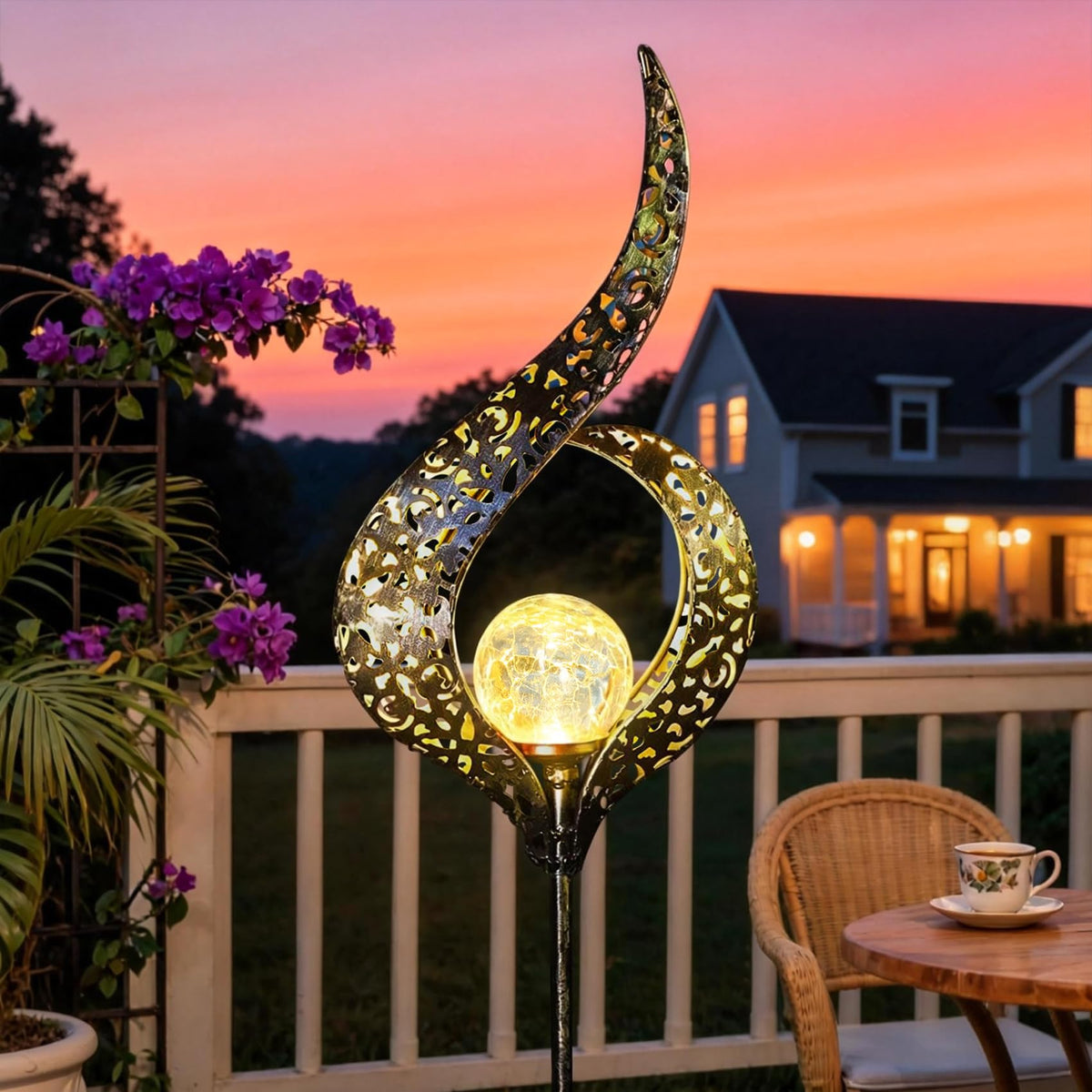 HOMEIMPRO solar garden light with bronze crackle glass stake for elegant night illumination.