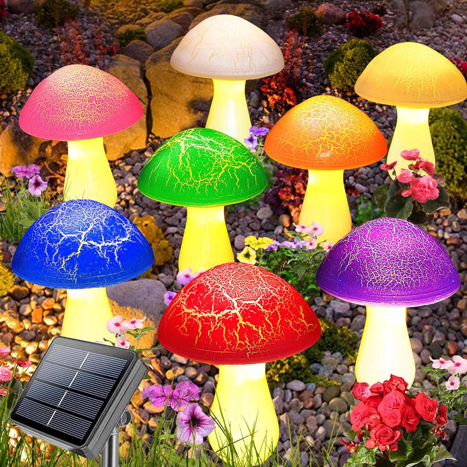 Homeleo cracked mushrooms glow at night with solar-powered brightness for lively garden charm.