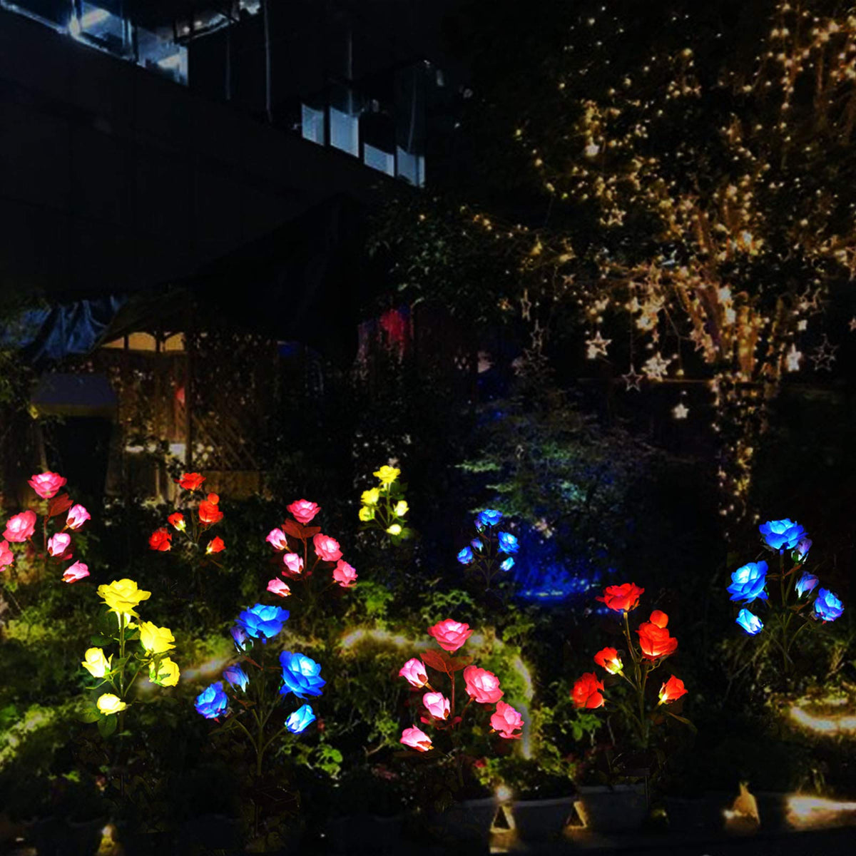 Homeleo gravesite memorial lights create serene outdoor ambiance.