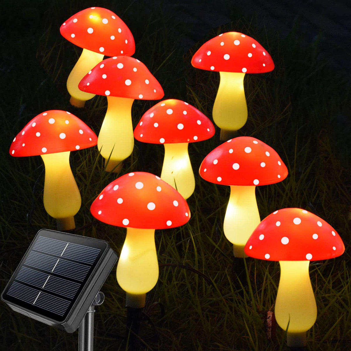 Homeleo red mushroom solar light auto on/off for easy, low-maintenance evenings.