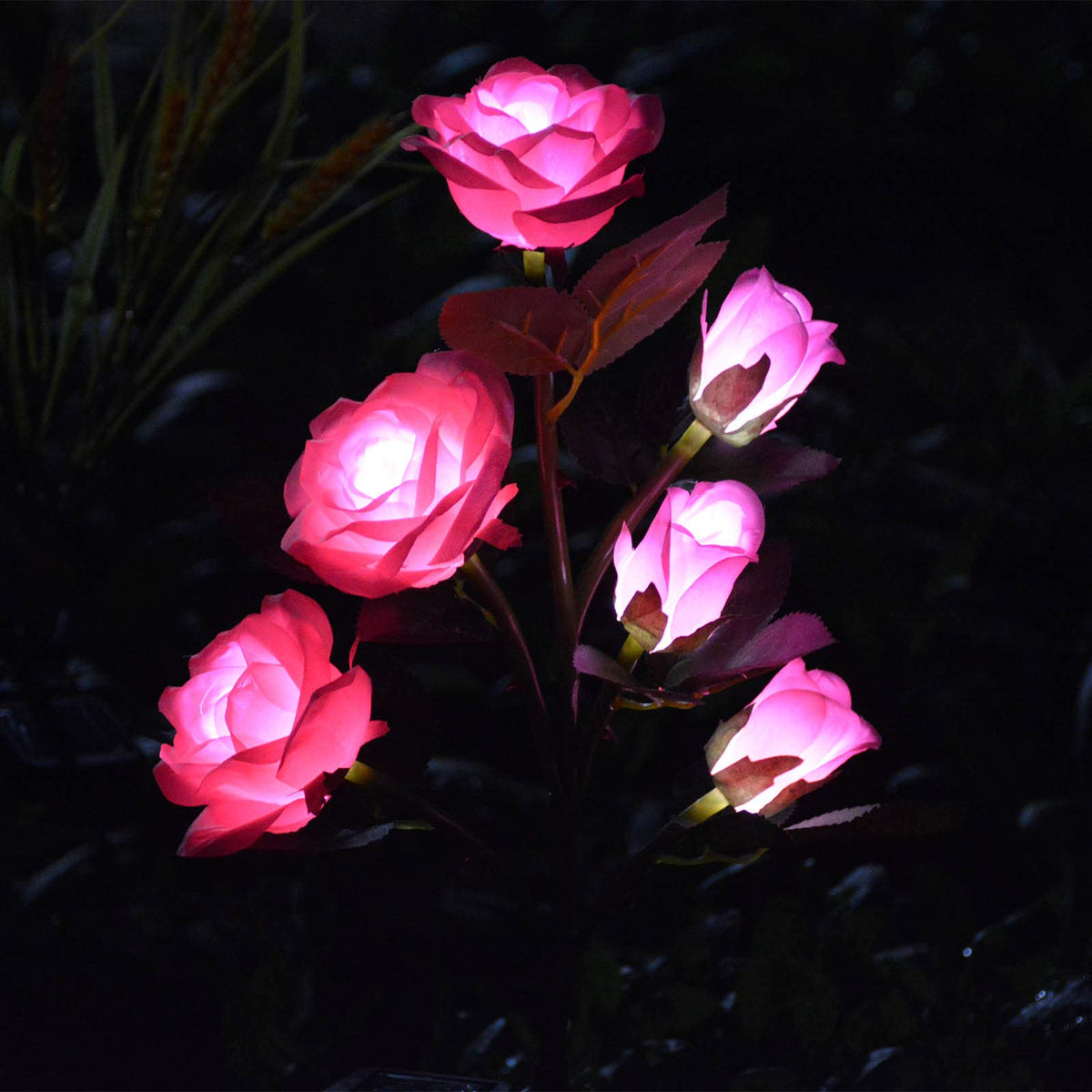 Homeleo upgraded 6-flowers stake lights close-up of six rose beads.