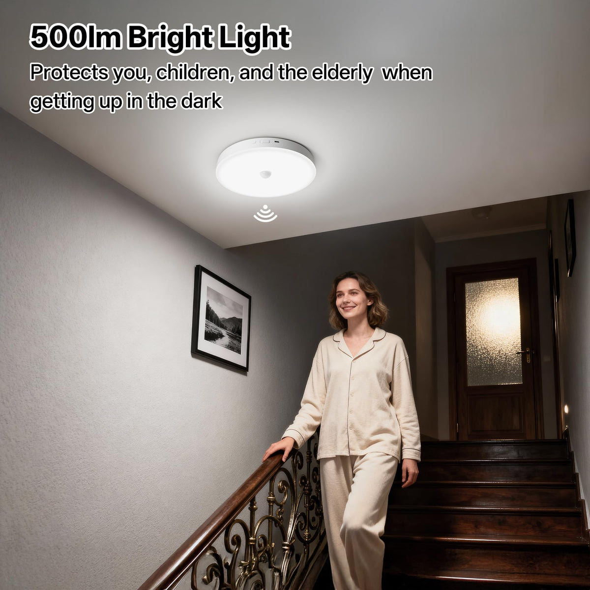 Homelist remote-controlled ceiling light being adjusted from across a room