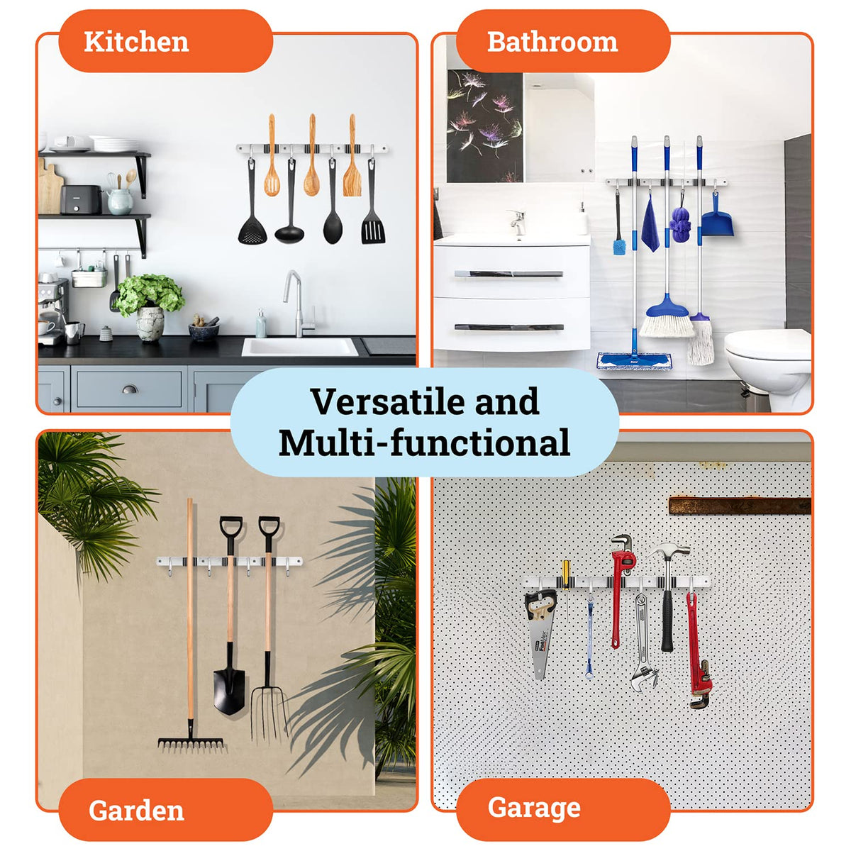 Homely Center anti-slip wall mount prevents slips with rubber triangular supports