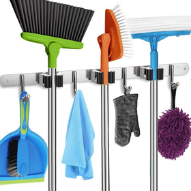 Homely Center broom and mop holder wall mount in stainless steel for clutter-free storage