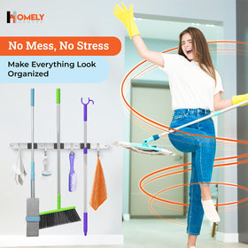 Homely Center compact 17-inch racks keep brooms and mops neatly aligned