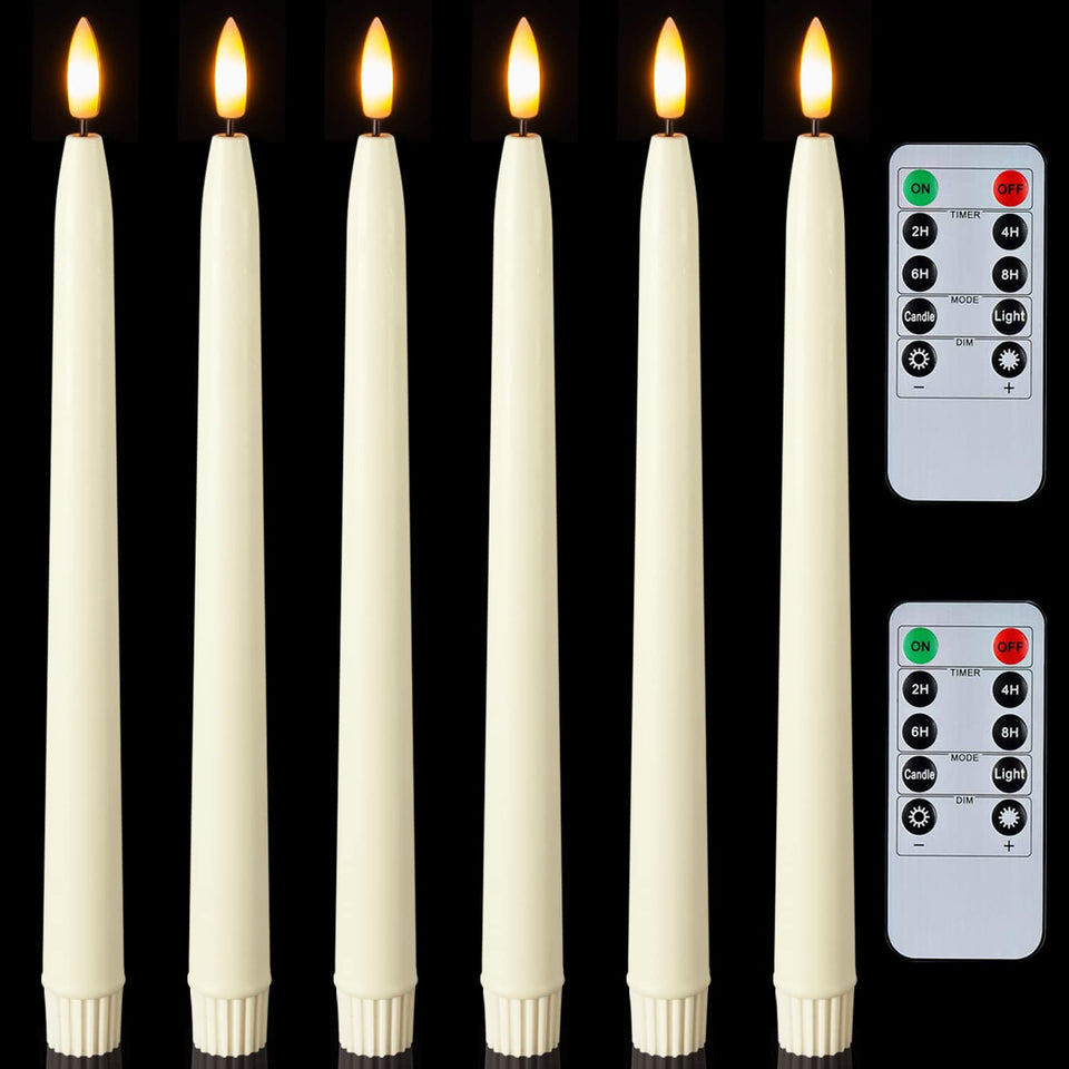 Homemory 11-inch waxy taper candles with remote dimmer for elegant ambiance.