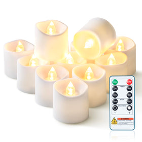 Homemory 12-pack remote-control flameless candles with flickering flames for elegant setups.