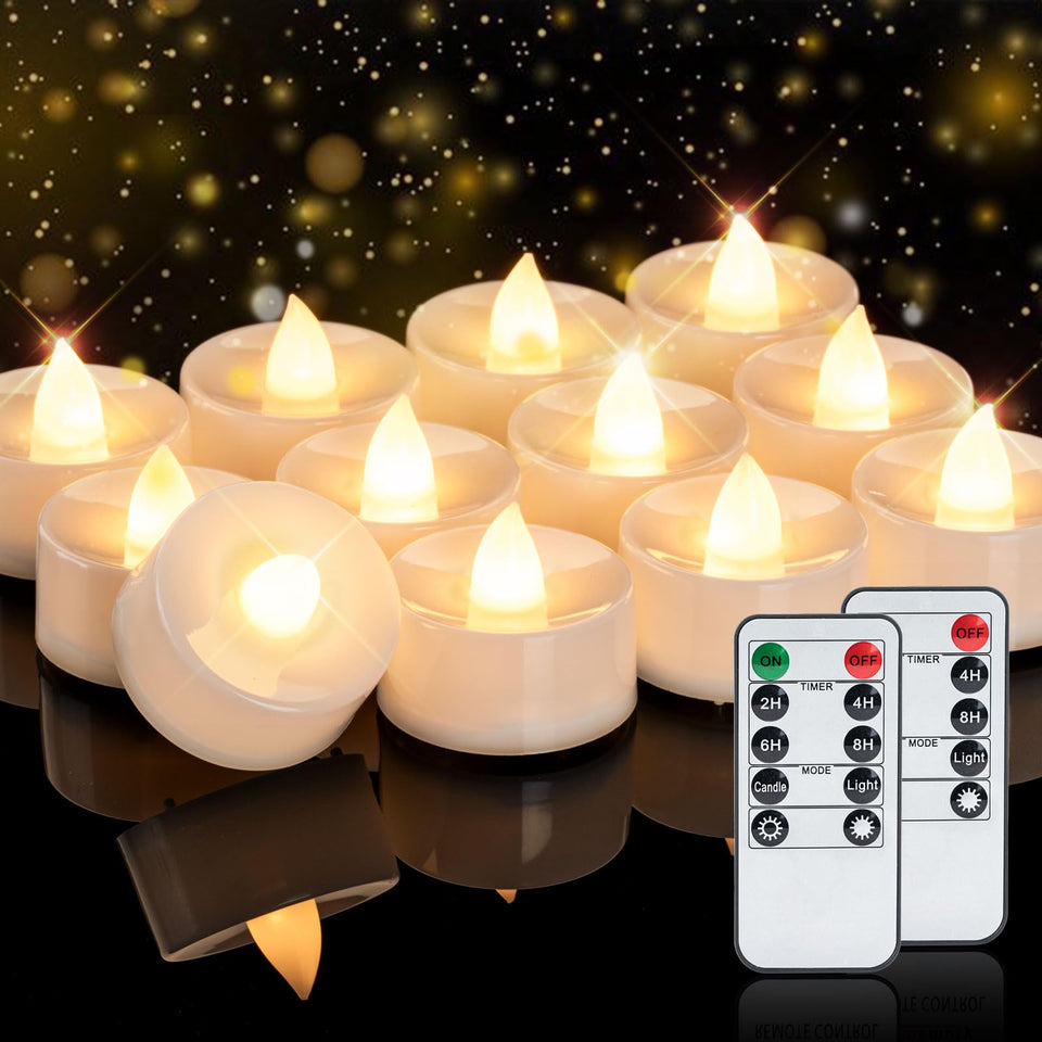 Homemory 24pcs flameless tea lights with remote control for easy ambiance.