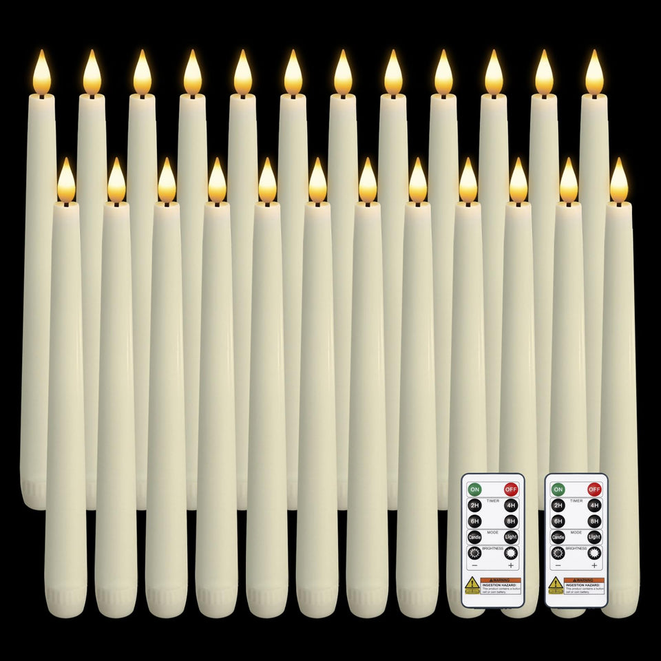 Homemory 24pcs wax flameless taper candles with remote in ivory create warm, safe ambiance.