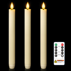 Homemory 3-pcs flameless taper candles with ivory wax glow for cozy spaces.