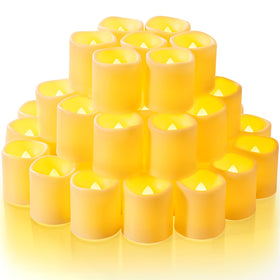 Homemory 50Pack flameless votive candles glow warmly, ideal for romantic weddings.