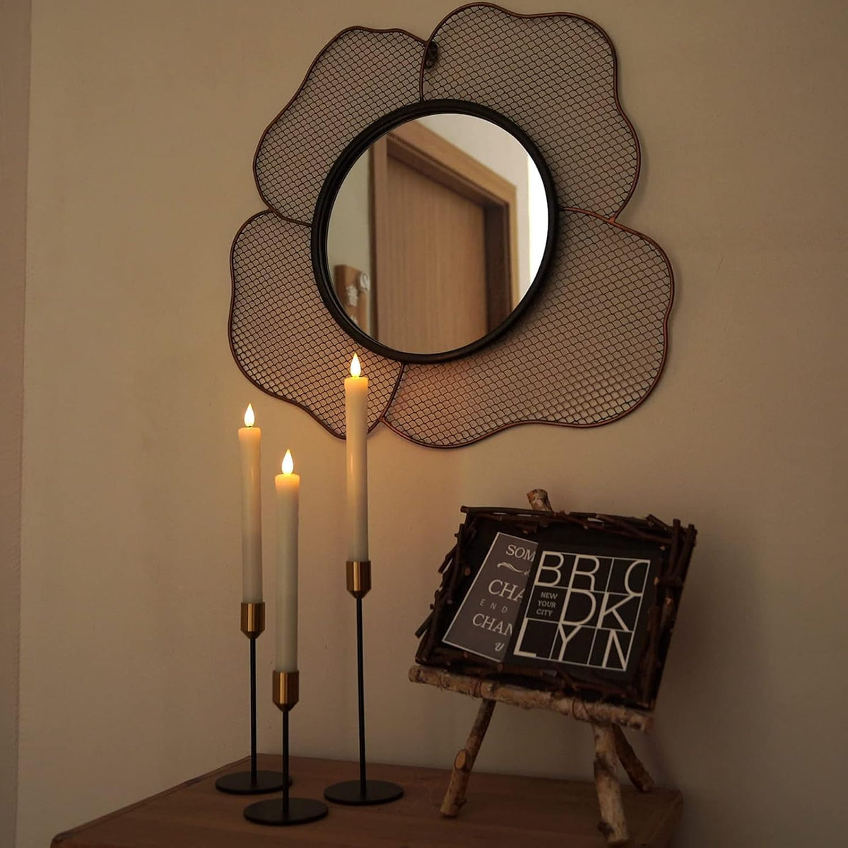 Homemory 9.6-inch taper candle placed by a fireplace for warm ambiance