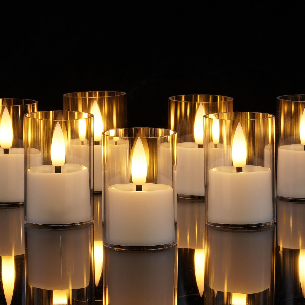 Homemory acrylic LED votive candle with warm glow for safe table decor.
