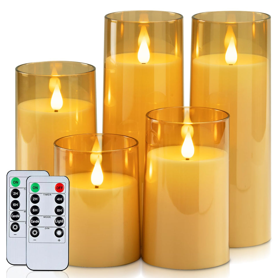 Homemory amber flickering candle shell close-up showcases lifelike glow.