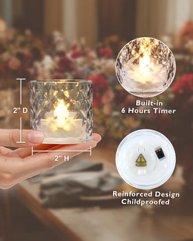Homemory auto-timer LED tealight showing a 6-hour cycle for hassle-free ambiance.