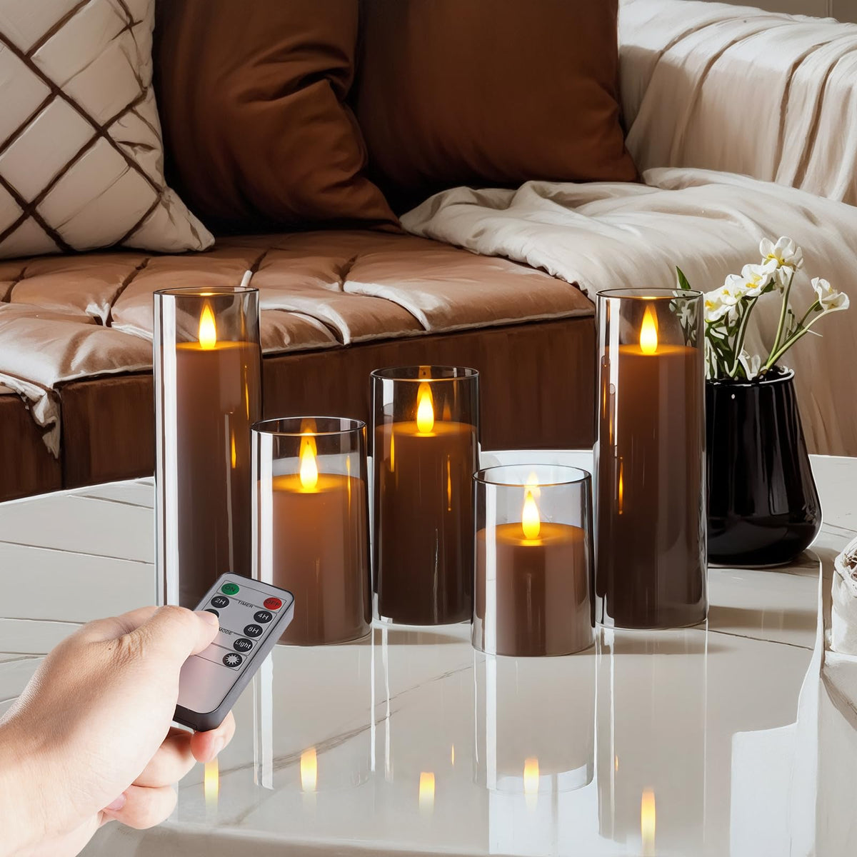 Homemory set of five candles in grey packaging ready for use
