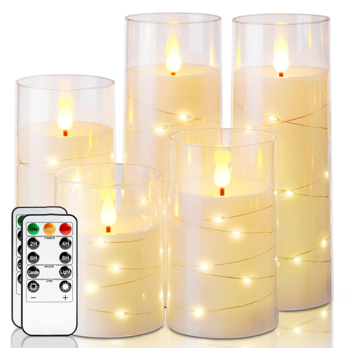 Homemory flameless candle with embedded star string lights in ivory for elegant decor