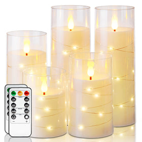 Homemory flameless candle with embedded star string lights in ivory for elegant decor