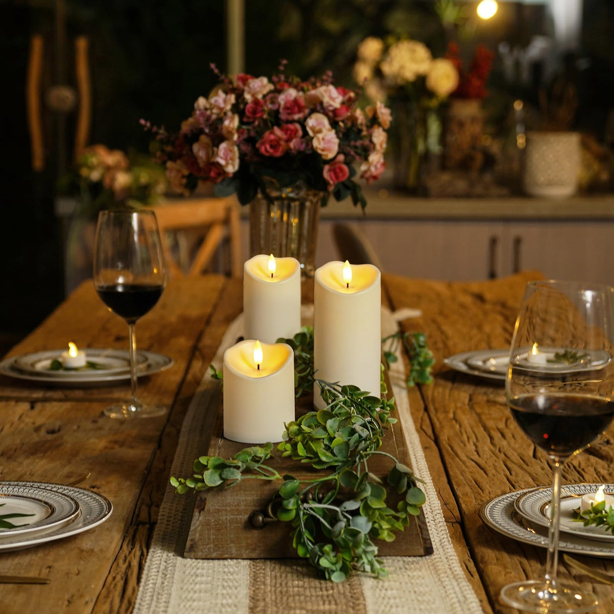 Homemory three-size candle set with 3 inch diameter and 4, 6, 8 inch heights.