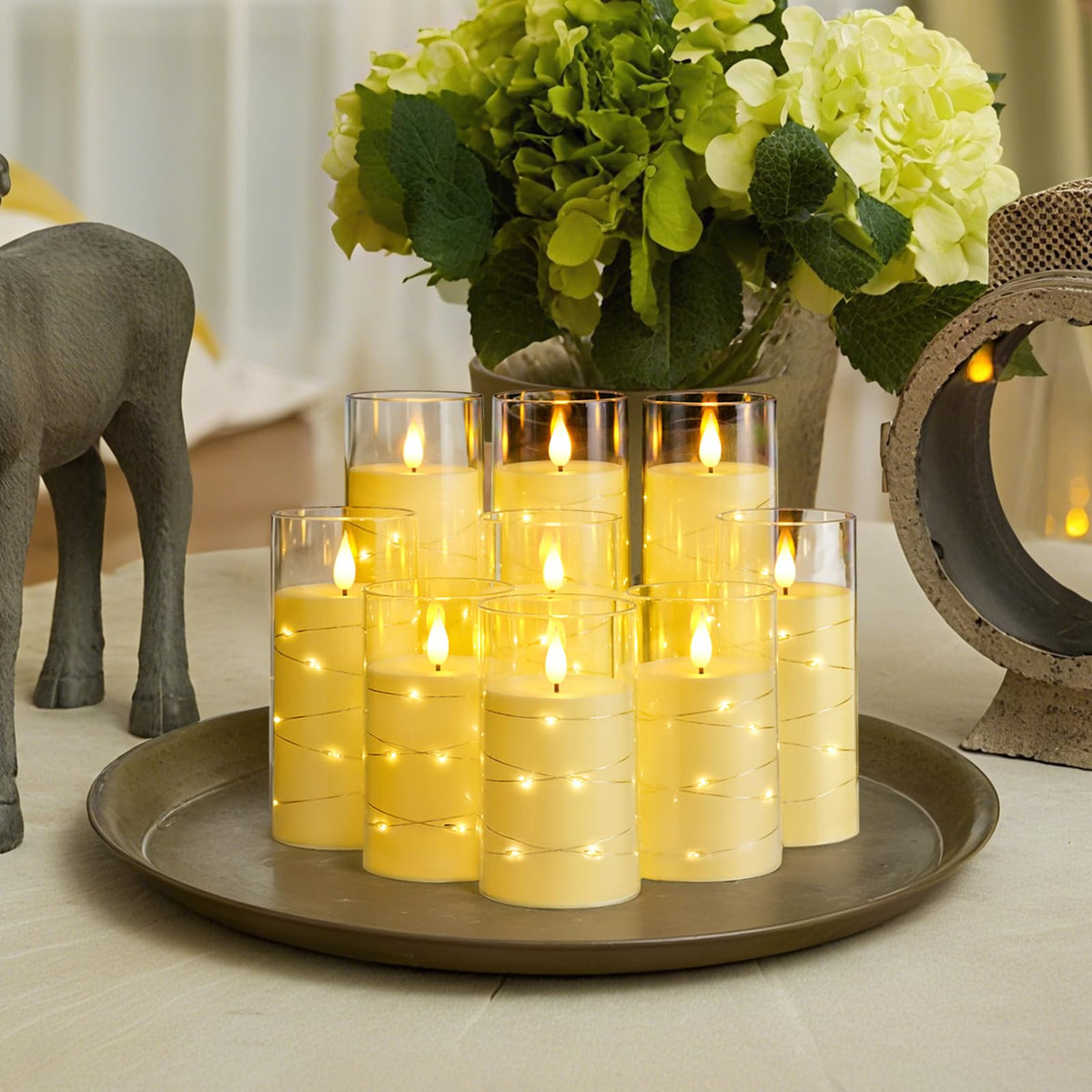 Homemory flameless candle with embedded star light in 5-inch height for centerpieces