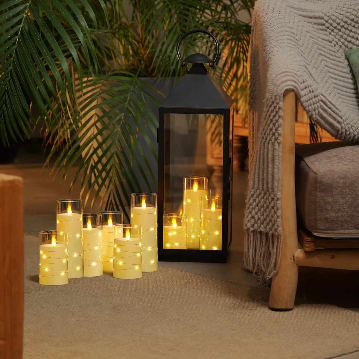 Homemory flameless candle with embedded star light in 6-inch height on shelf