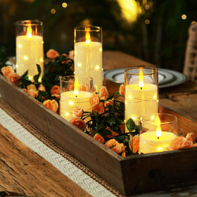 Homemory flameless candle with embedded star light in 8-inch height on table