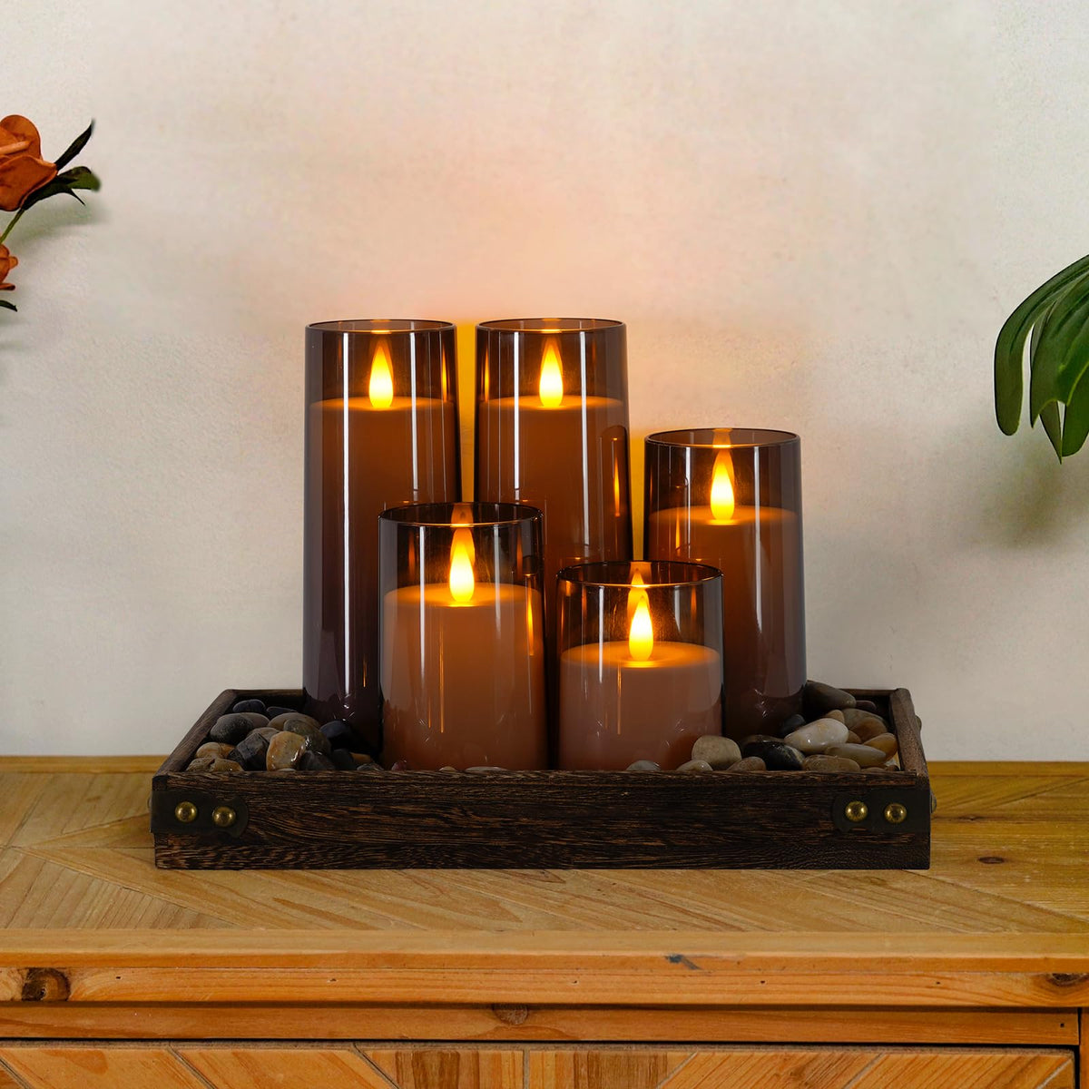 Homemory 8-inch gray flameless candle with remote for easy control
