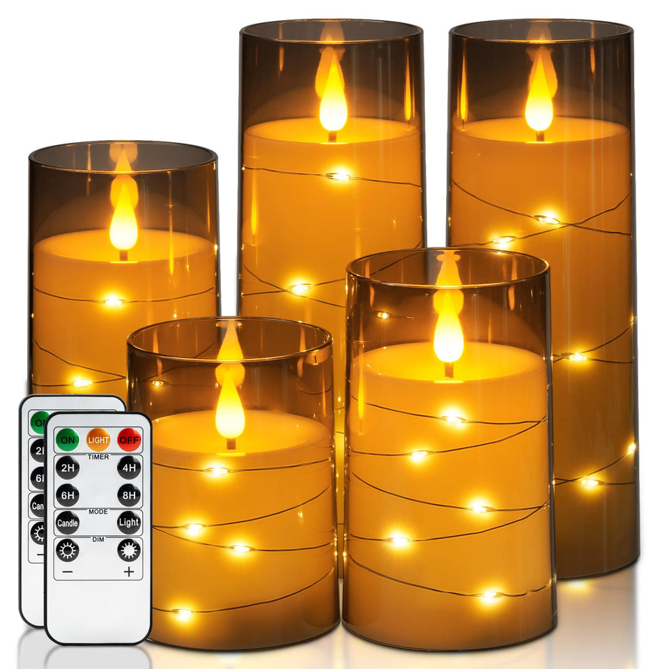 Homemory flameless candles with star-string lights create cozy ambiance for weddings and Halloween