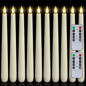 Homemory flameless taper candle ivory close-up shows realistic wax and flickering flame for warm ambience.